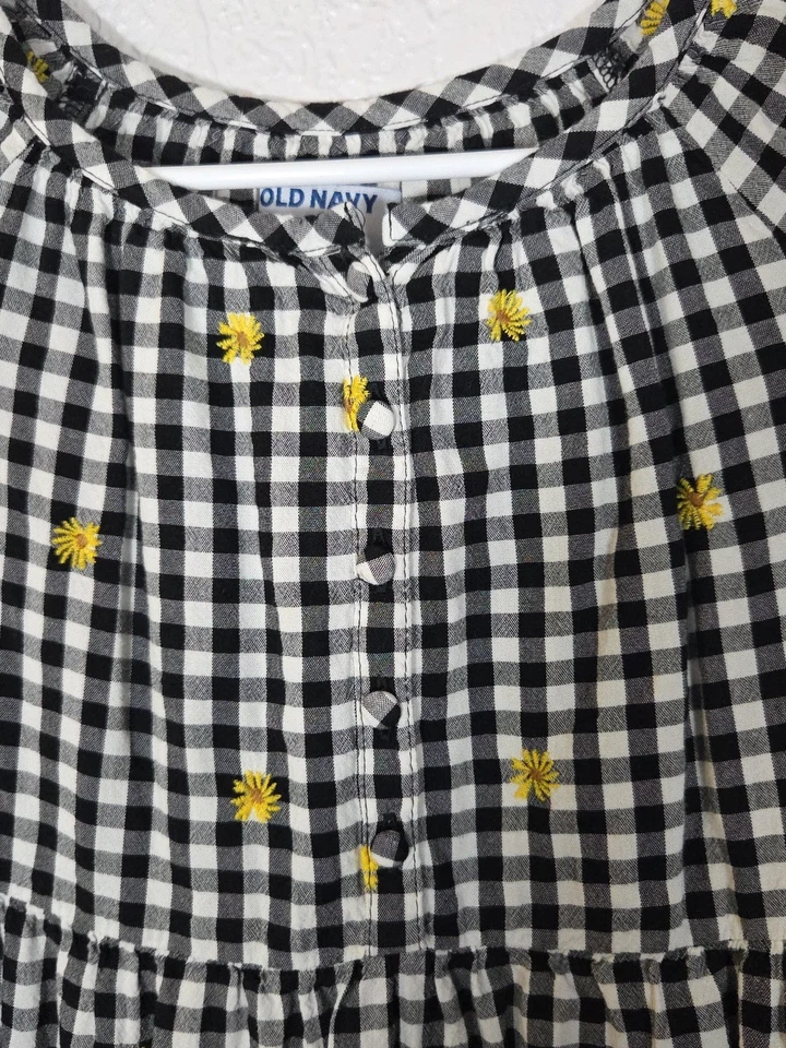 Vestido Grande Manga Larga Antiguo Azul Marino Niña Girasoles Negro Ajuste a Cuadros y Acampanado 10/12 Foto 2 de 4