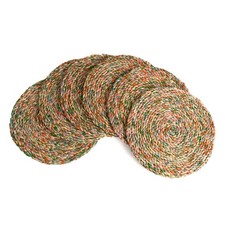 Essentials Boho Round Woven Placemats   Set of 6, Natural Wicker Raffia Place...