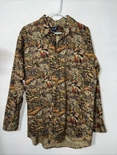 Vintage Ducks Unlimited Hunting Fishing Print All Over Button Up Shirt M
