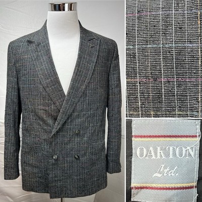 Vintage Men s 44R Oakton Silk Black Rainbow Plaid Double Breasted Blazer Jacket