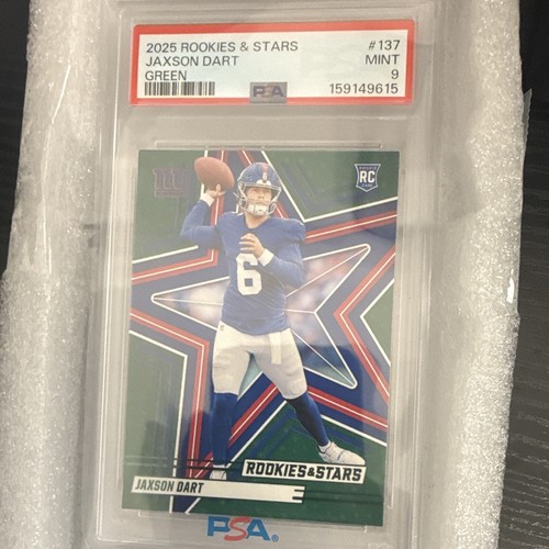Panini 2025 Rookies & Stars Rookies Jaxson Dart RC Green #137 Giants PSA 9 pop 1