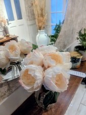 Posy Bunch of 6 Pale Lemon Artifical Silk Peonies Flowers