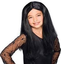 Witch Wig Black Long Morticia Fancy Dress Up Halloween Child Costume Accessory