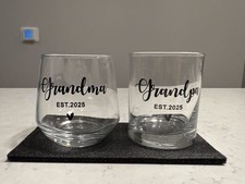 EST 2025 Grandparents Wine Glass Set - 15oz, First Time Grandpa  Grandma,
