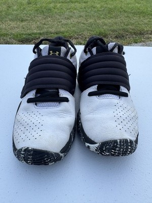 Under Armour Boys 3Y Basketball Shoes Hook & Loop Athletic Sneakers White Black