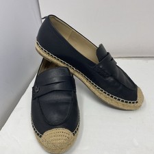Sam Edelman Kai Espadrille Loafers Black Leather Flat Shoes Size 7 Comfort Penny