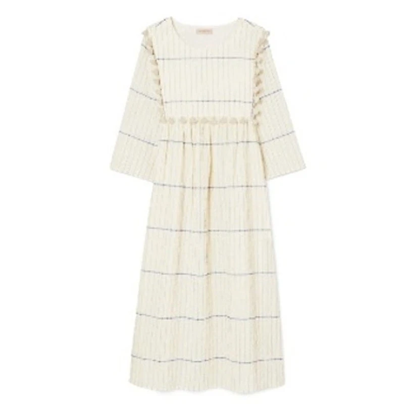 Abito midi duchessa avorio nappe caftano a righe TORY BURCH nuovo con etichette taglia media