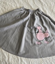 Vintage 80s does 50s Gray Poodle Skirt Girls 5/6 18" - 22" Waist Pink Dog