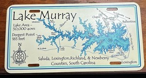2002 South Carolina Lake Murray Plastic Vanity License Plate Tag Map Lake-Art