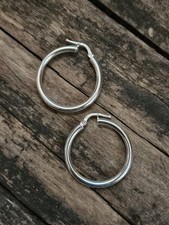 Sterling Silver Hoop Earrings 925 ITALY Round Tube Classic