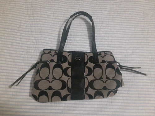 Coach SIGNATURE DESIGN CARRYALL borsa a mano nero grigio F21949 VINTAGE