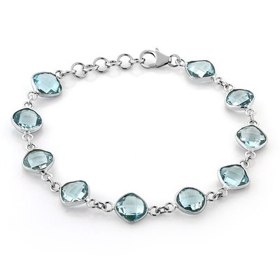 23.00 Ct Cushion Cut 9mm Blue Topaz 925 Silver 7'' Bracelet with 1'' ext