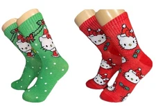 Hello Kitty Christmas Holiday Socks Set 2 Pack Green Red Cute Cozy Sanrio Gift