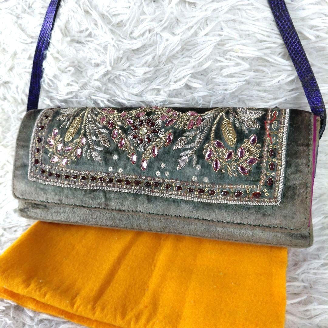 ETRO Paisley Velvet Shoulder Bag Beaded Sequin Python Embossed Italy Authentic
