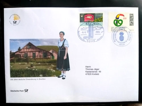Deutschland 2024 FDC, 200 Jahre deutsche Einwanderung in Brasilien, Sonderstemp.