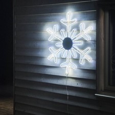 Christmas Snowflake Silhouette LED Pre-Lit Ice White Indoor Timer (H) 730mm