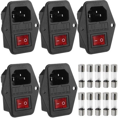 IEC320 C14 Steckdose 3-polig mit Schalter 10A 250V 5 Sicherungen