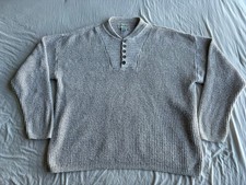 Vintage 90  s Eddie Bauer Sweater Mens Tall Large Beige Oatmeal Henley Knit USA