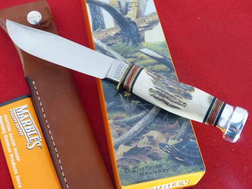 Coltello fodero lama fissa Marbles Gladstone USA Expert II cervo/alluminio come nuovo - Foto 2 di 6
