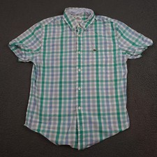 Lacoste Shirt Mens 38 Green Blue Check Short Sleeve Button Up Regular Fit