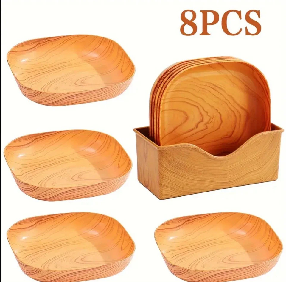 Creative  Wood Plastic Snack Plate Home Breakfast Dried Fruit Snack Tray Dish - Image 3 of 4