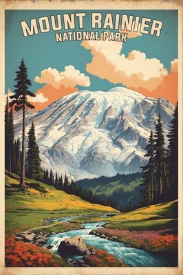 Mount Rainier National Park Poster Premium Photo Print Wall Art 4 Sizes