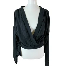 Rebdolls Black Wrap Front Tie Waist Long Sleeve Top Plus Size 2X