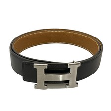 HERMES H Belt - Black Silver Leather Hardware Square O Belt