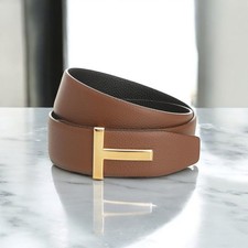  990 TOM FORD Brown  Black Reversible Belt Leather w/ Gold T Buckle 95 IT 38 US