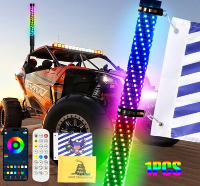 1PC 3FT Spiral LED Whip Lights RGB Antenna w/ APP & Remote for Can-Am X3 UTV ATV
