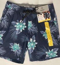 HURLEY Men's Swim Shorts Trunks Board FLORAL Stretch SMALL Tropical BLUE 7.5 in