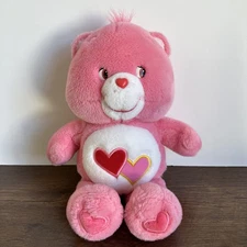 Vintage Care Bears Loves -a-Lot  Pink Hearts Plush 13" 2002 Stuffed