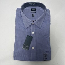 Arrow Dress Shirt Mens 17.5 Blue Plaid Button Down Classic Fit Wrinkle Free