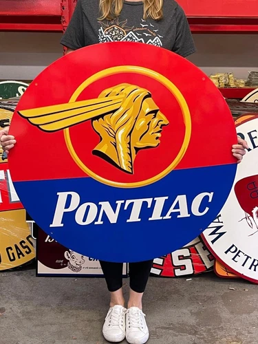 Antique Vintage Old Style Sign Pontiac 36"  NOT Porcelain Made USA