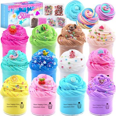 12-Pack Butter Slime Kit with Cake Charms - Super Soft, Non-Sticky Stress Relief