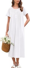 Cotton Nightgowns for Women Long Night Gown Short Sleeve Sleepdress Victorian Sl