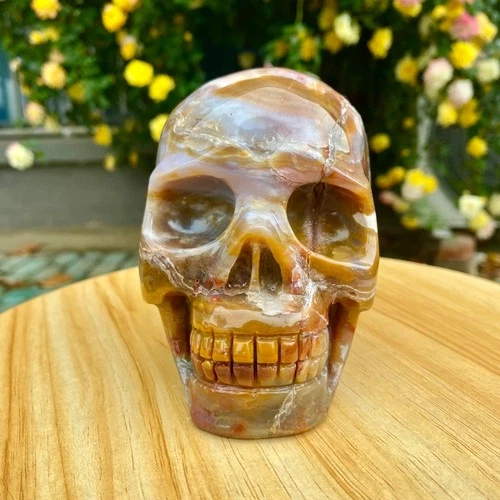 2.86LB Natural Carved Agate Skull Reiki Quartz Crystal Skull Decor gift