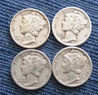4 Coin Lot Of 90 % Silver Mercury Dimes