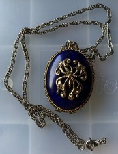 Vintage Max Factor Almost Full Solid Perfume Locket Blue & Gold Pendant Compact