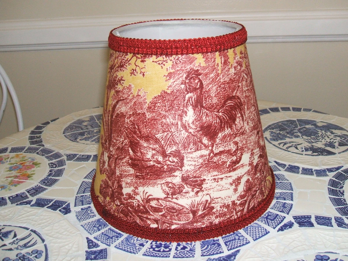 Red Gold Spice La Petite Ferme Rooster French Country Toile LampShade Chandelier