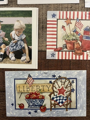 5 FOURTH OF JULY CARDS - Patriotic Summer Fun Kids Flag Flowers Stars Stripes - Picture 3 of 13