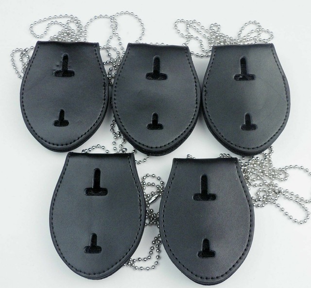 5PCS US Police Badge Holder With Neck Chain Belt ClipUs Leather Badge