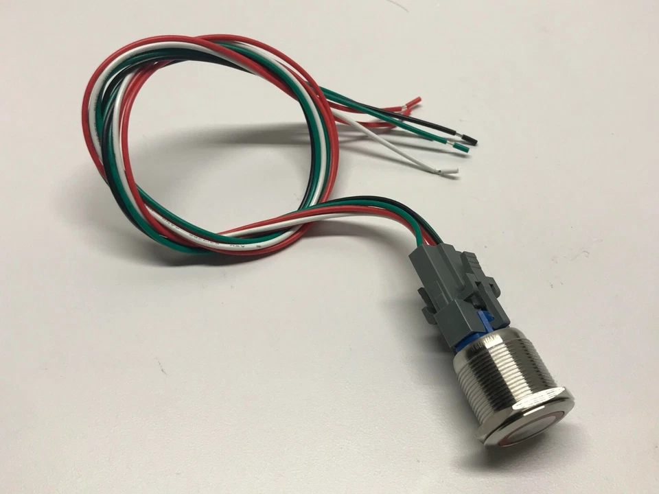 22mm STAINLESS STEEL LATCHING PUSH BUTTON WITH DC24V RED LED  AND WIRING HARNESS - Image 2 of 4