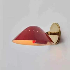 Vintage Red Brass Bowl Sconce - Mid-Century Modern Wall Light Stilnovo Sputnik