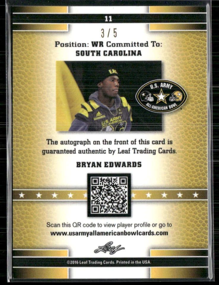 Bryan Edwards 2016 Leaf US Army All American Game Black Auto 3/5 - Image 2 of 2