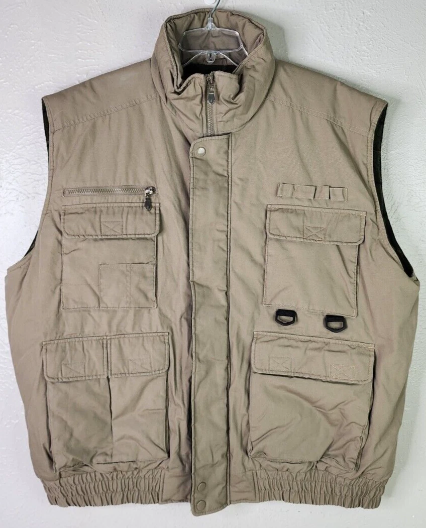 2XL Stratford Collection Field Cargo Vest Khaki Insulated With Pockets Flannel