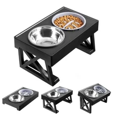 Adjustable Pet Dog Feeder Bowl Elevated Raised Stainless Steel Food Water Stand