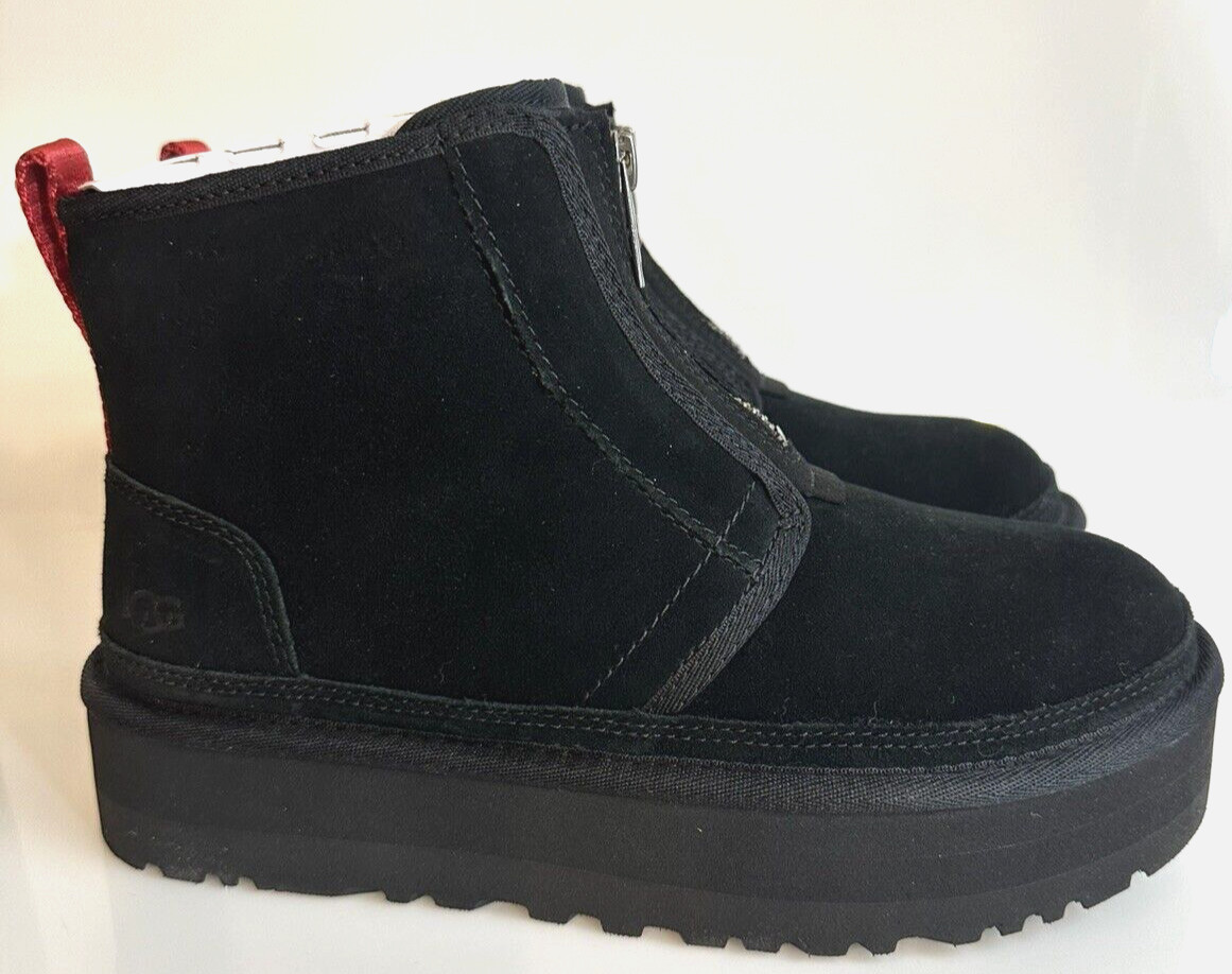 UGG Women's Neumel Zip Platform Boots US 7 Black Suede NIB image 8