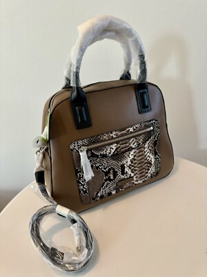 NWT Vera Bradley Bowler Satchel Coffee Brown Faux Leather Python Snakeskin Purse