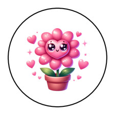 30 Valentines day pink flower envelope seals, stickers labels, tags, round
